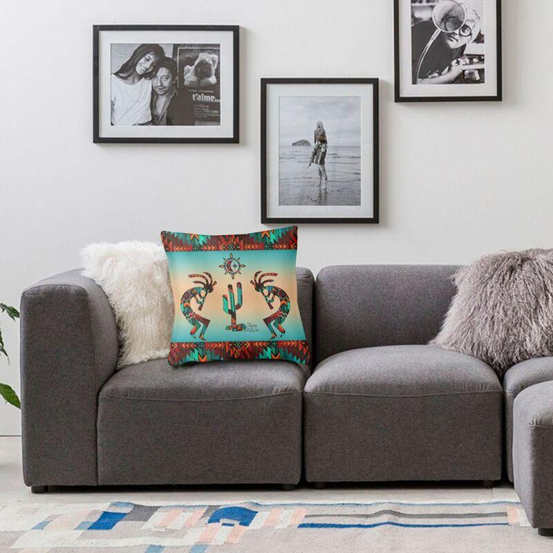 Soft Kokopelli Design With Tribal Zia Symbol Throw Pillow Case Home Decor Custom Cushion Cover 45X45 Pillowcover For Living Room