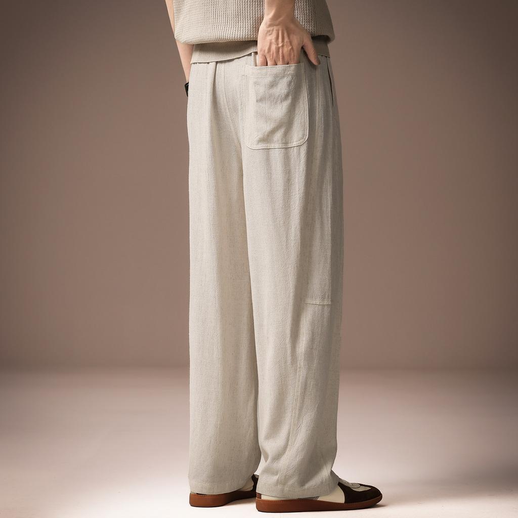 High-end Chinese Linen Wide-leg Casual Pants Men's Summer Thin Loose Straight Drape Breathable Long Pants Men