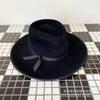 European and American Autumn and Winter New Simple Temperament Fashion Casual Jazz Top Black Wool Felt Top Hat Thin Bow Webbing
