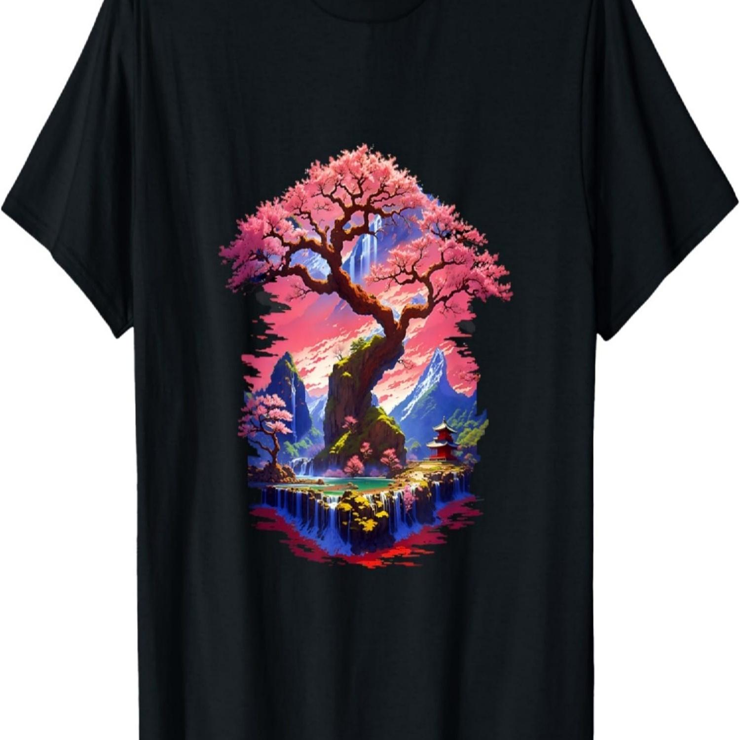 Sakura Garden Geisha Mount Fuji Cherry Blossom T-Shirt(37) S чёрный