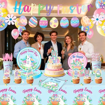 Creative Easter Party Decorations Rabbit Spiral Hanger Easter Theme Decor Cake Topper Flags Colorful Rabbit Egg Banner