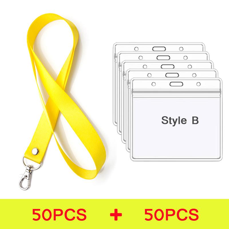 100 Pcs Safety Hanging Neck Strap Lanyard And Card Case ID Name Transparent Badge Holder Anti-Lost Clasp Rope Keychain Landyard