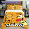 Set copripiumino 3 pezzi (1*Copripiumino + 2*Federe, Senza Nucleo), Set Biancheria da Letto Personalizzato con Nome e Motivo Garfield, Regalo per Arredamento Camera da Letto
