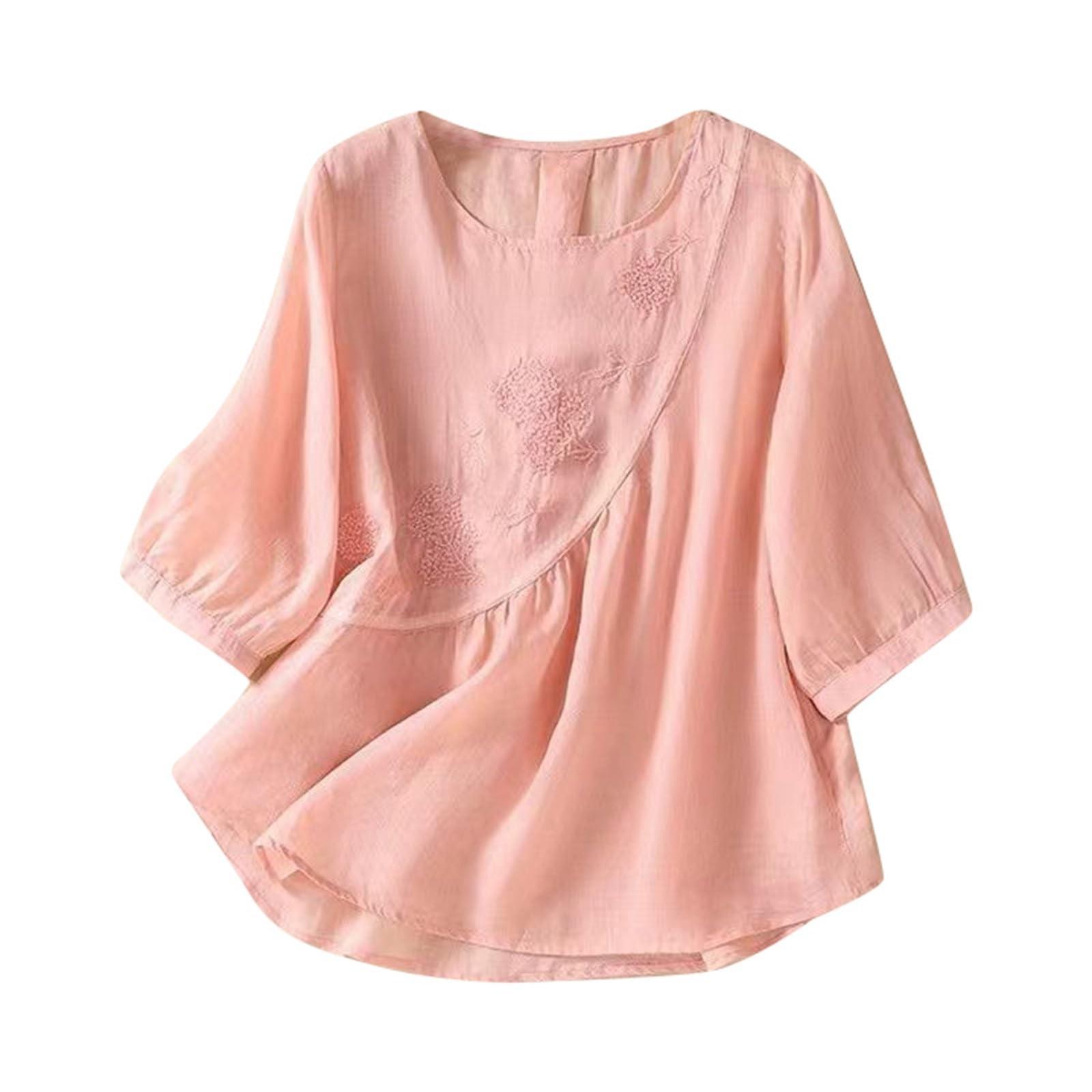 

Женская модная футболка однотонная вышитая из хлопка и льна, топ больших размеров XL