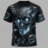 Men's New Summer Fashion Trend Round-Neck T-Shirt Giant Ram Skull Castle Wizard Dark Magic Hell Halloween-Themed Short-Sleeve