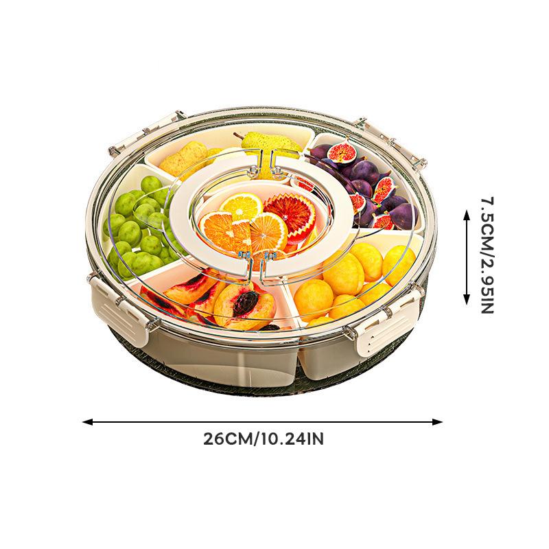 Six-Grid Food Storage Dried Fruit Snack Plate ,Rotatable Storage Container, Snack And Vegetable Tray With Lid And Hand