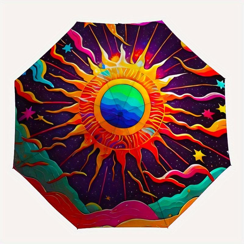 

1pc Cosmic Sunburst Automatic Opening/closing Umbrella with Auto Open/Close, Perfect Gift for Friends, Durable Plastic Handle yy250801171