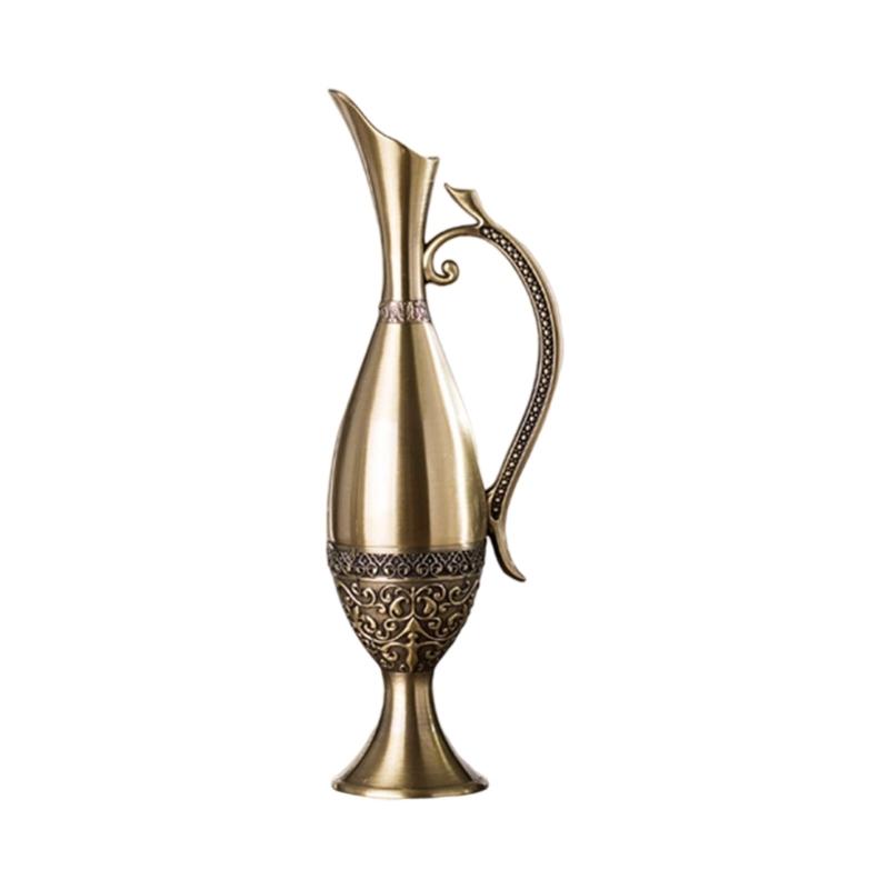 Текстурированные Геометрические Винтажные Бронзовые Металлические Вазы для Настольных Композиций в Гостиной, Контейнер для Цветочных Композиций