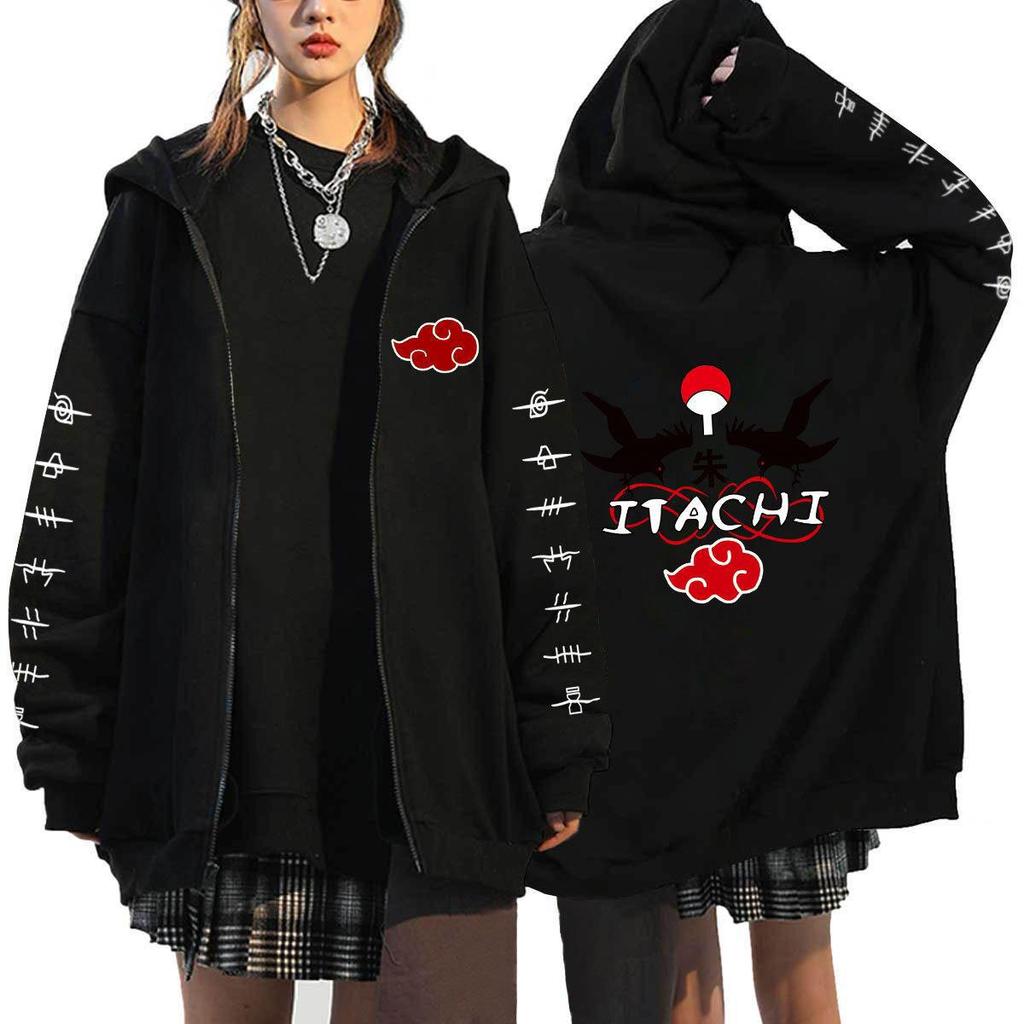 Naruto Men's Cardigan Hooded Sweatshirt Uchiha Itachi Anime Men Women Streetwear Harajuku Akatsuki Hoodies Sweatshirt Clothes