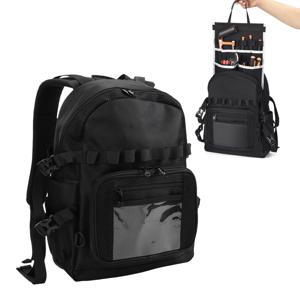 Tool Backpack Heavy Duty 1680D Oxford Fabric Water Proof Hard Wearing Electrician Tool Bag for Plumber Repair Worker