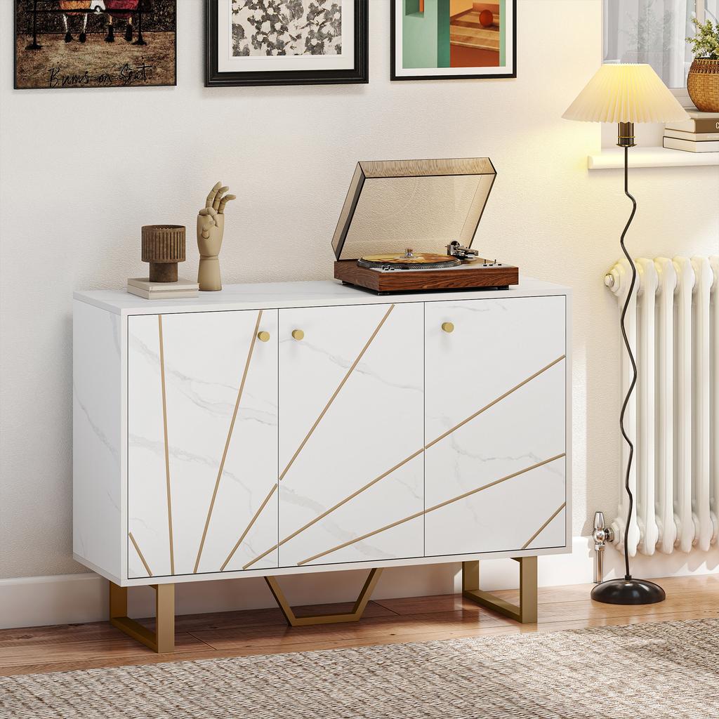 Sideboard Storage Cabinet, Modern Storage Cupboard with Adjustable Shelves and Metal Legs for Living Room, Kitchen, Dining Room, Entryway