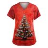 Women's Fashion V-Neck Short-Sleeved Workwear With Pockets Christmas Print Top Caregiver Uniform