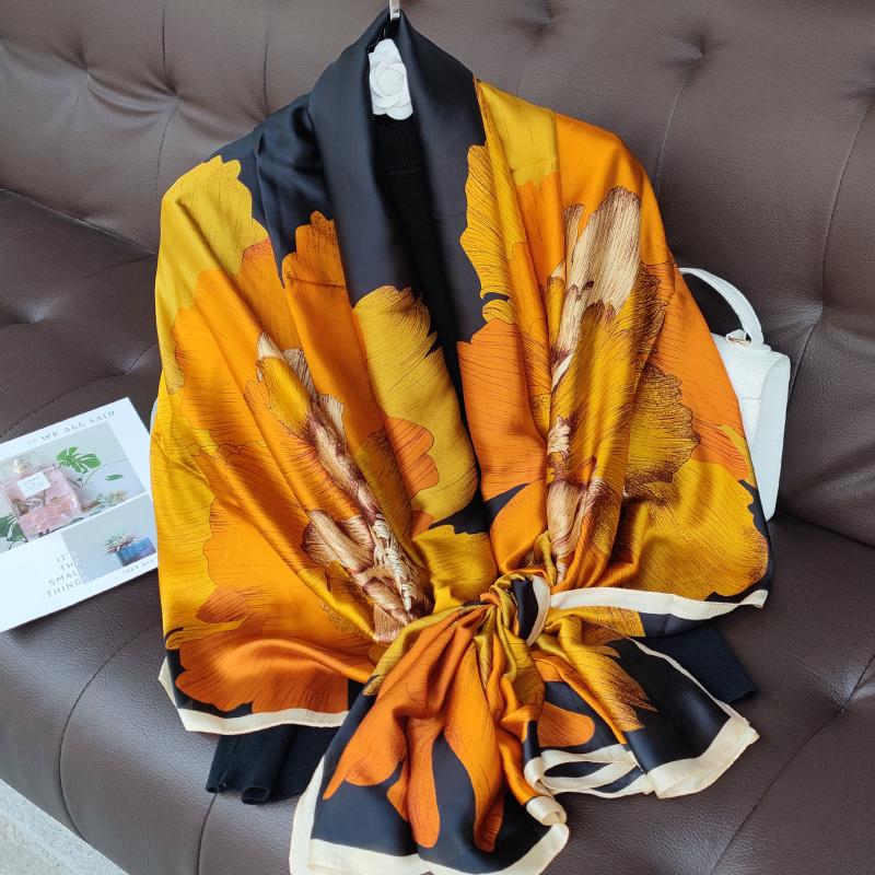 180*90cm muffler fashion Luxury Brand Scarf Women New Style Fashion Color Matching Print Silk Lady Popular Headcloth Beach Shawl