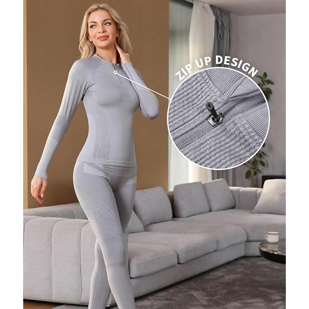 CHARMLEAKS Quarter Zip Thermal Underwear Set for Women Long Sleeve Ski Base Layers for Women for Cold Weather