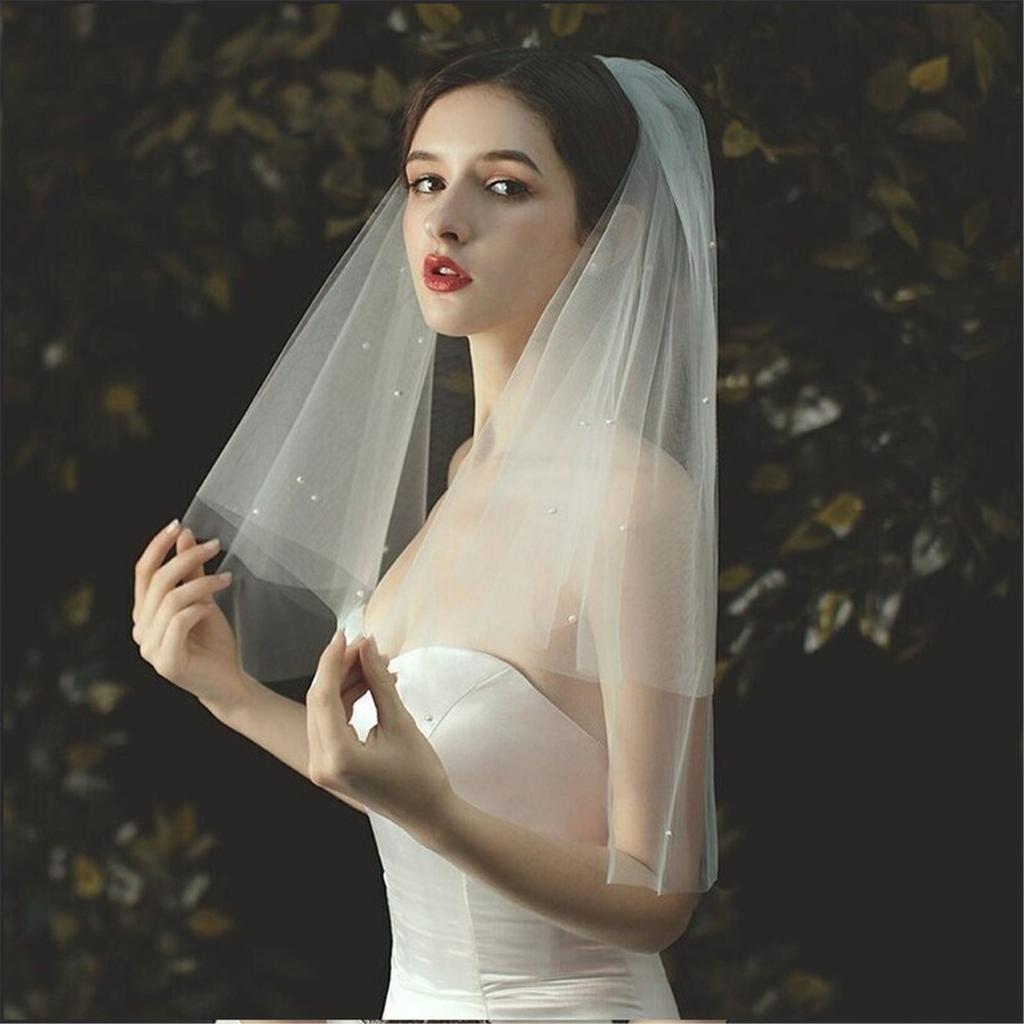 Bridal Veil Bride Jeweled Tulle Pearls Simple Short Bachelorette Party Hen Party Bride Veil Hen Party Head Scarf