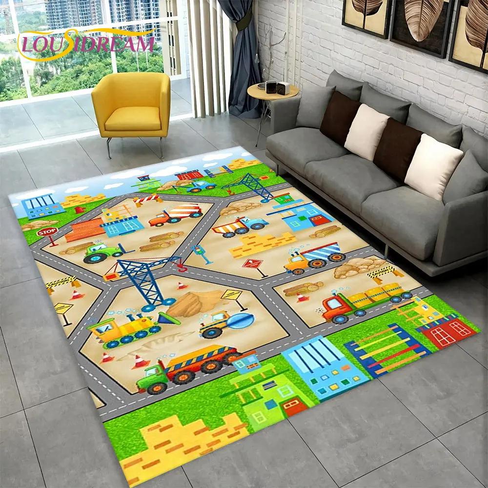 Highway City Traffic Cartoon Area Rug,Carpet Rug for Living Room Playroom Children's Bedroom Decor,Kid Game Non-slip Floor Mat