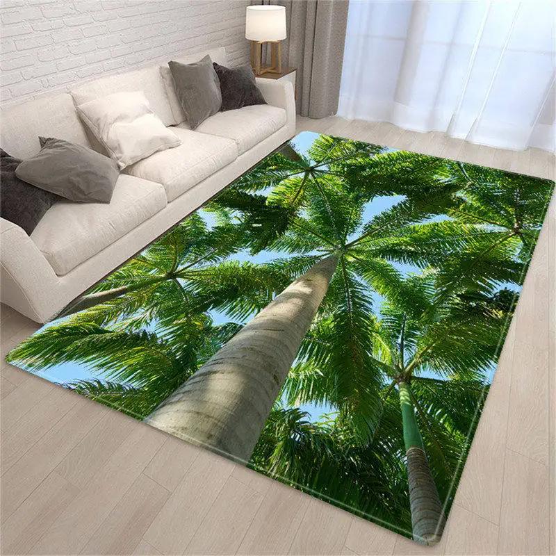 3D-gedruckter Teppich mit Palmenmotiv, Strandmotiv, Wohnzimmerteppich, Sofateppich, Beistelltischteppich, Schlafzimmerteppich, Esszimmerteppich, Badezimmerteppich