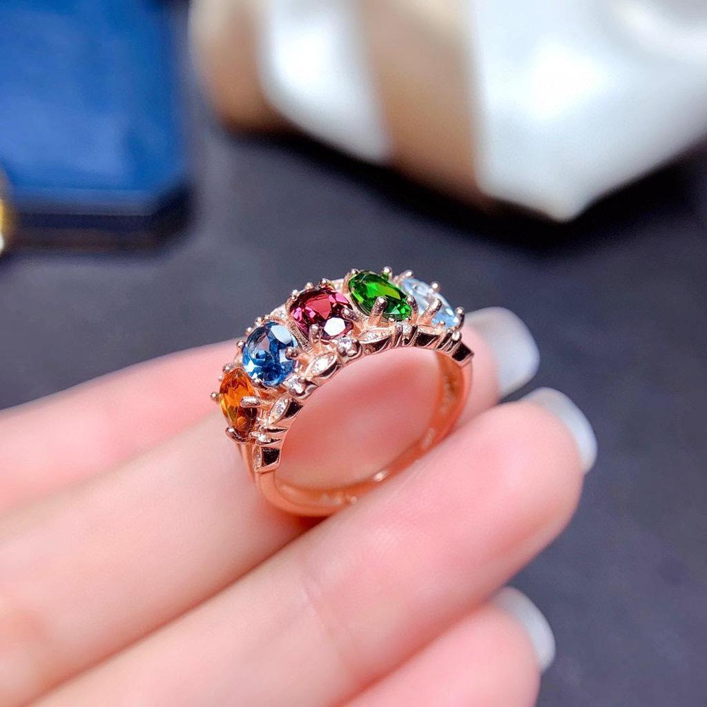 Women's Multi-Gem Crystal Ring - Adjustable with Colorful Gemstones
