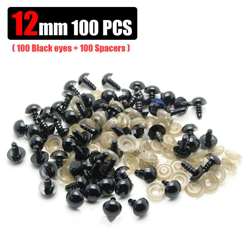 6-14mm Black Plastic Safety Eyes for DIY Crochet Doll Decoration DIY Craft Kit Plush Toy Soft Toy Doll Eyes Accessories 100Pcs