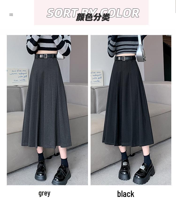 High-Waisted A-Line Pleated Midi Skirt - Elegant, Slimming Autumn Style for Women