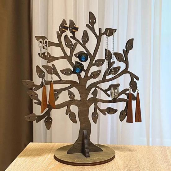 Wooden Jewelry Stand Tree Shape Functional Earring Necklace Storage Holder Rings Accessories Wood Organizer