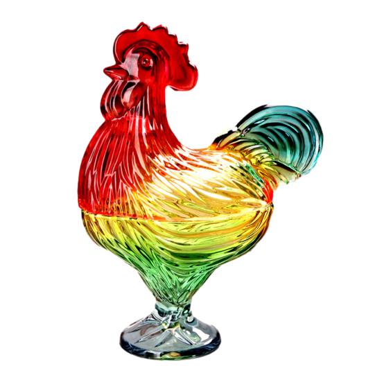 Glas Hahn Bonbonglas mit Deckel Handgefertigt Buntglas Snackschale Dekorative Obstschale für Süßigkeiten Nüsse Heim Wohnzimmer Dekor