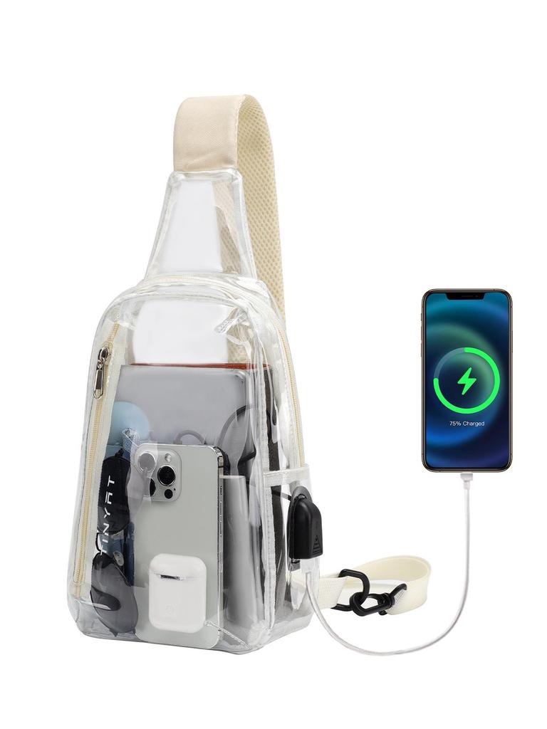 PVC Transparent Waterproof Chest Bag with USB Charging