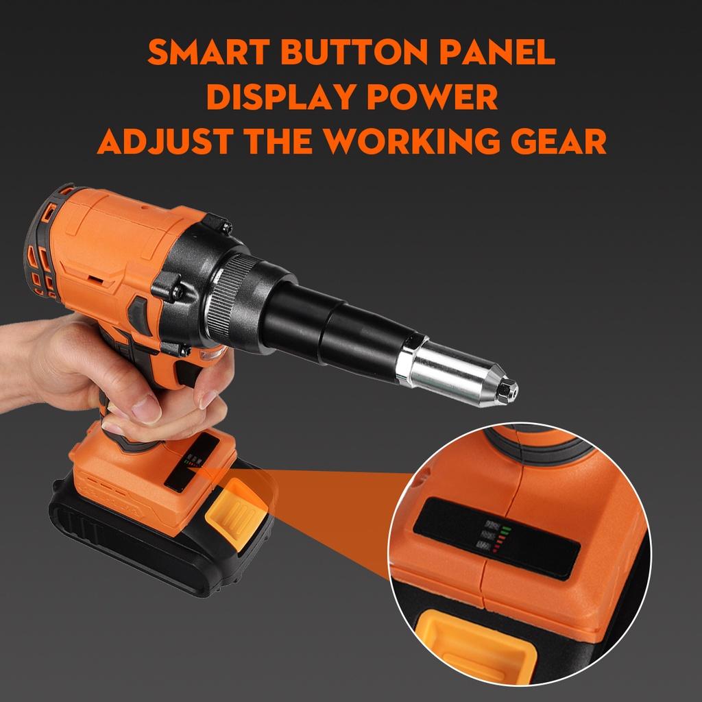 10000N Rivet Nut Guns Drill Insert Nut Pull Riveting Tool With LED Light Cordless Electric Rivet Gun