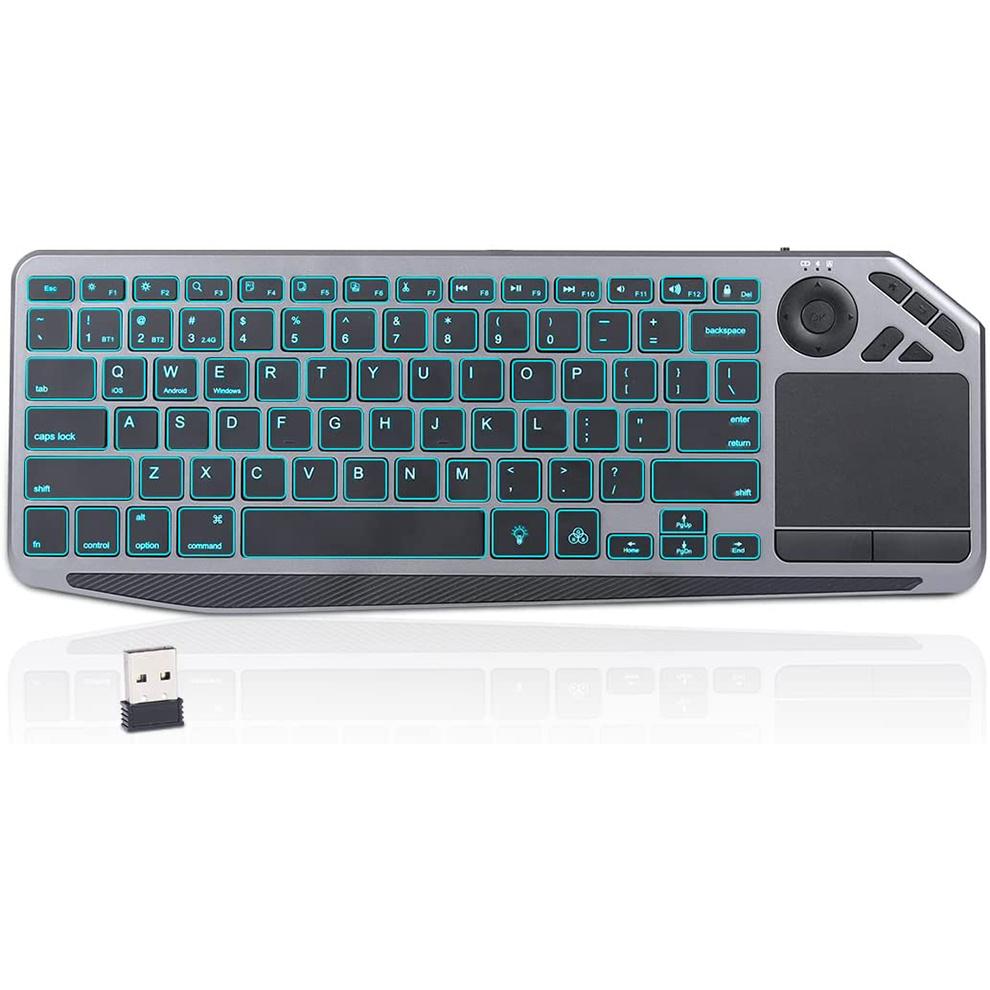 2.4G Wireless TV Keyboard with Touchpad 7-Colors Backlit Bluetooth Keyboard Rechargeable Keyboard for Smart TV iOS iPhone/IPad