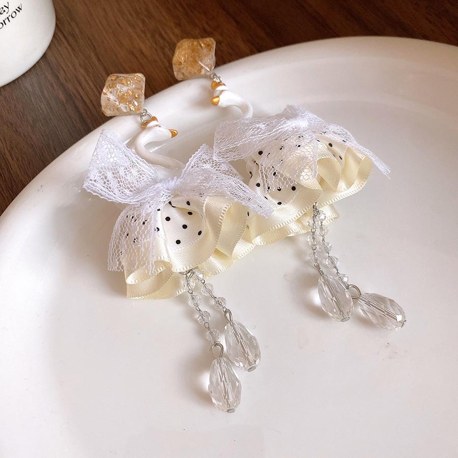 Lace Fabric Tassel Earrings Vacation Style Elegant Tassel Retro Jewelry
