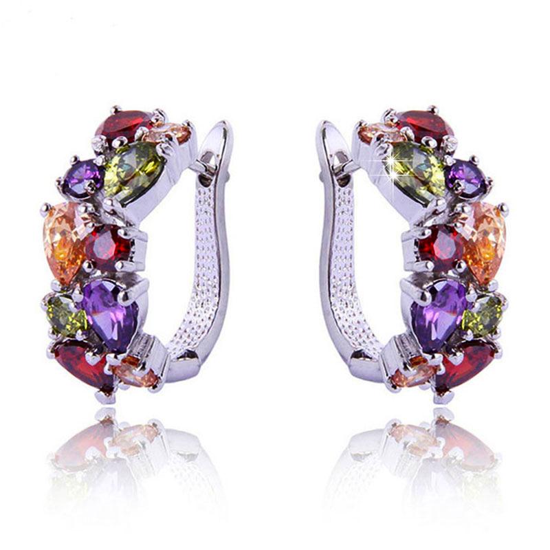 Ohrringe für Damen Schmuck 14K Gold Plated Pendientes Mode Runder Kreis Mosaik Klare Zirkonia Zirkon Stecker DIY Ohrring Schmuck