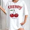 Cotton Women Loose Fashion Cherry T-Shirt Cherry Oversize O-Neck Tops Tees T Shirt Short Sleeve Clothing Female Casual