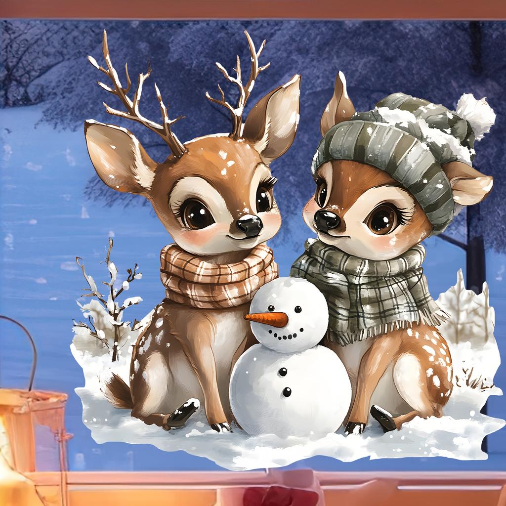 1pc Christmas Cute Reindeer,Snowman Glass Stickers,Suitable for Living Room,Bedroom,Balcony Glass Doors,Windows Home Decorations