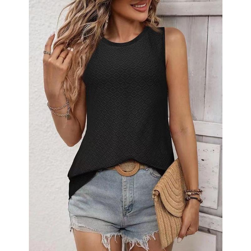 BITCED Women's Fashion Casual Solid Color Print Sleeveless O-Neck Blouses & Shirts