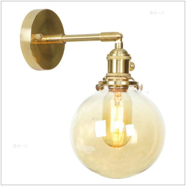 Nordic Modern Copper LED Wall Lamp Bedroom Bathroom Mirror Light Glass Ball Edison Retro Wall Lights Sconces