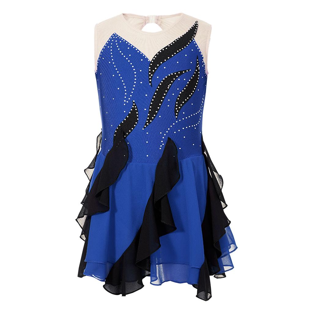 Robe De Patinage Artistique Pour Femmes, Costume De Spectacle De Danse Lyrique Moderne, Sans Manches, Maille Métallique, Strass Brillants, Justaucorps