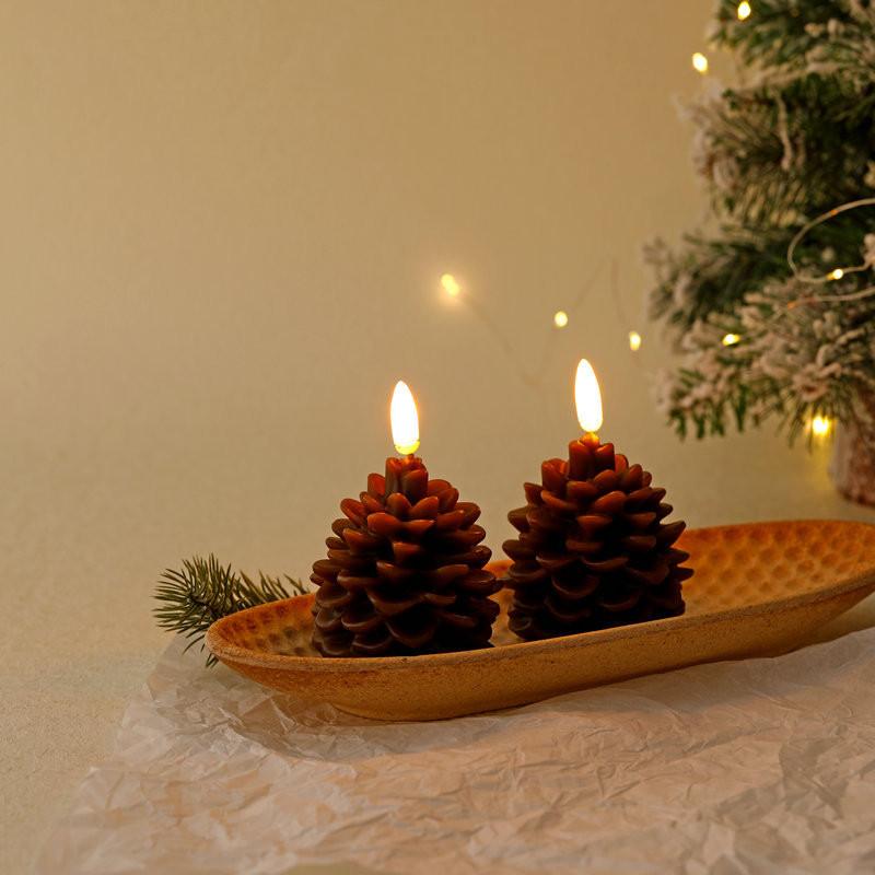 Elegant Brown And Beige Flameless Pinecone Candles For Festive Holiday Decor