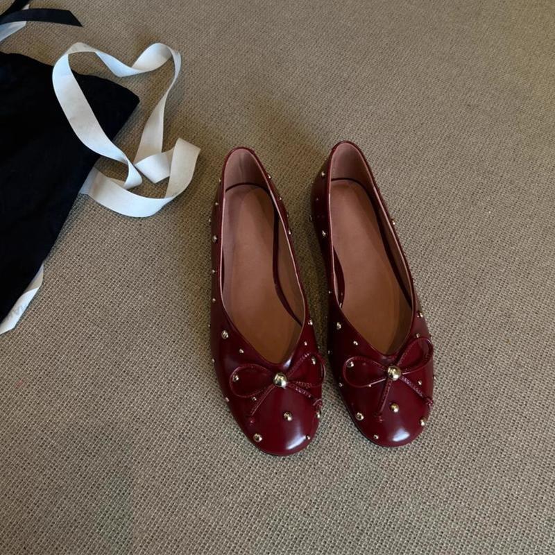 New Retro Rivet Belt Buckle Single Shoe Spring Autumn Women Casual Commuting Daily Round Head Concise Flat Shoes 34-43