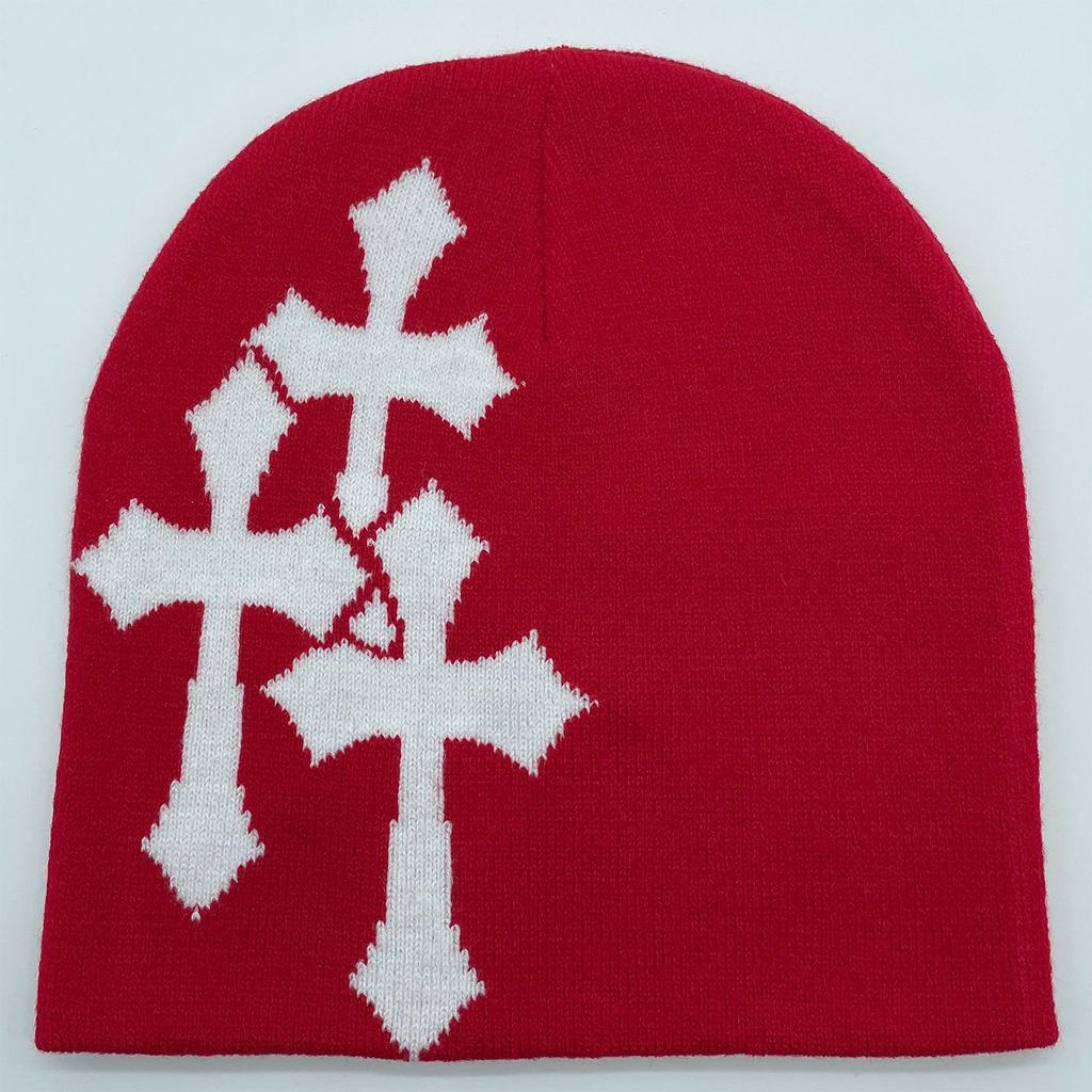 Fashion Cross Beanie Hat for Women Men Comfortable Knitted Hat Pullover Cap Winter Autumn Skull Cap Adult Y2K Headdress
