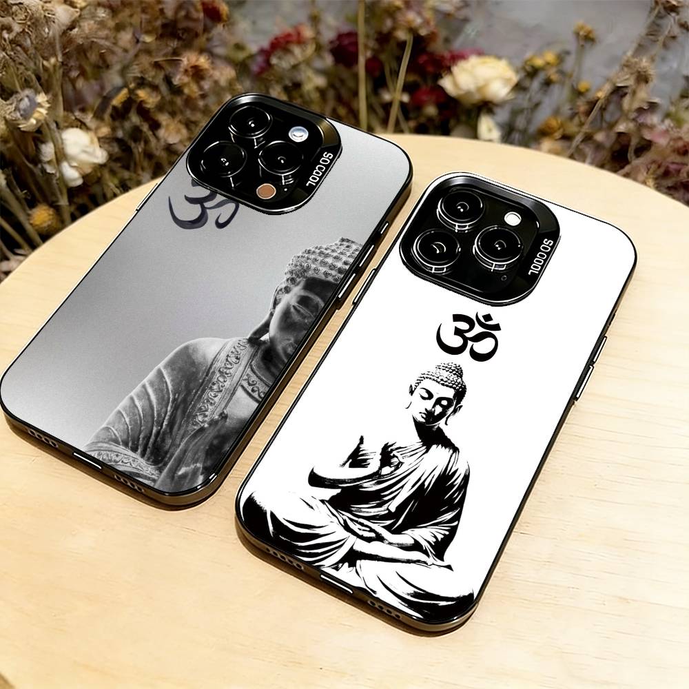 Buddha Art Pattern Phone Case For iPhone 17,16,15,14,13,12,11 Plus,Pro Max,XS,Colored Silver Plated Inside Cover