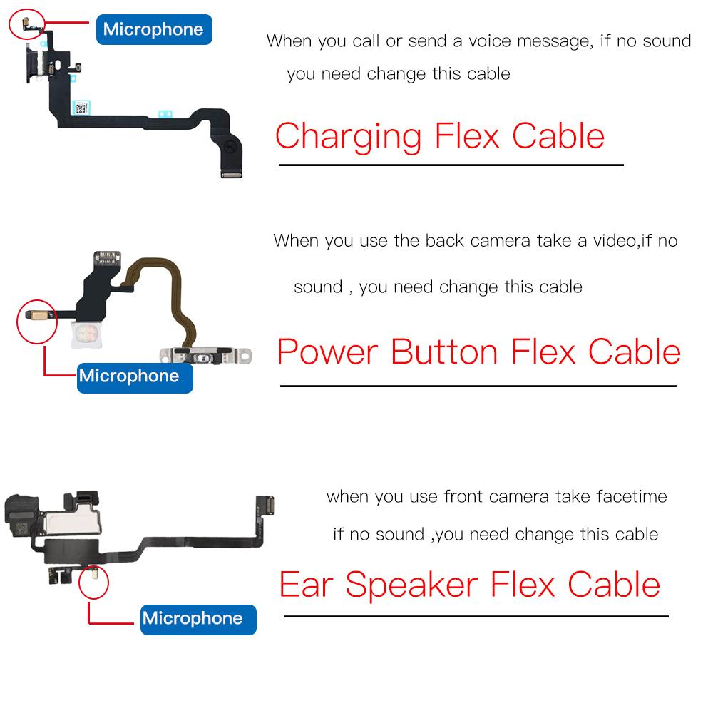 Microphone ProblemSolution For iPhone X XR XS Max Ear Speaker Charging Dock Power Button Flex Cable Replacement
