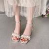 Fashion Shoes for Women Summer New Square Toe Rhinestone Sandals Female Fashion Open Toed Sexy Elegant Casual Party High Heels Sandals