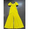Laomei Single FN Yellow Puff Sleeves Square-Cut Collar High Waist Loose Pants Bell-Bottom Pants Pants