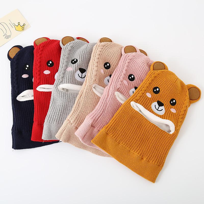 Baby Hat Scarf Integrated Hat Winter Warm Thickened Knitted Ear Hat Cute Super Cute Boys and Girls Wool Hat