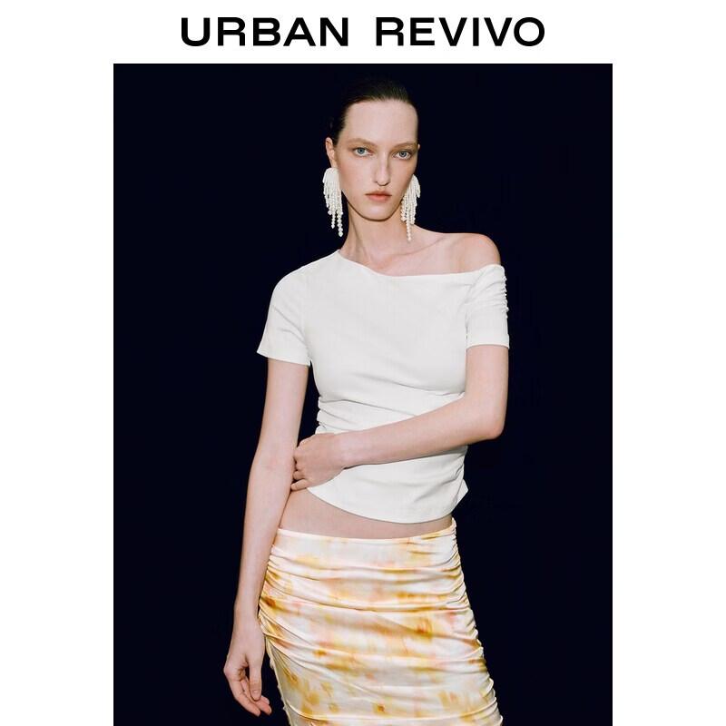 UR2026 Women s Pleated Slant Collar T-shirt S