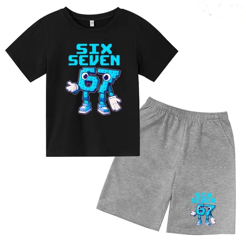 3-12 Ensemble décontracté sportif pour garçons et filles, T-shirt d'été cool à manches courtes et imprimé numéros 6 et 7, style