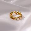 Round Rainbow Zircon Rings For Women Stainless Steel Gold Color Evil Eye Ring Bling Couple Waterproof Aesthetic Jewelry Gift