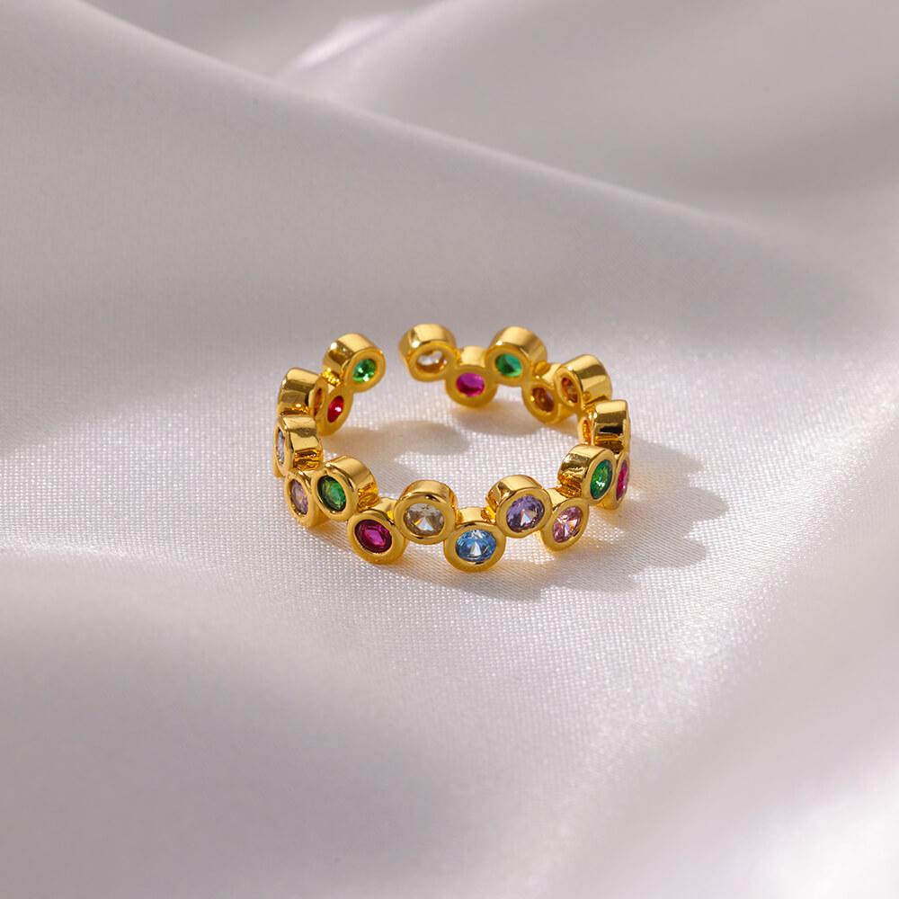 Round Rainbow Zircon Rings For Women Stainless Steel Gold Color Evil Eye Ring Bling Couple Waterproof Aesthetic Jewelry Gift