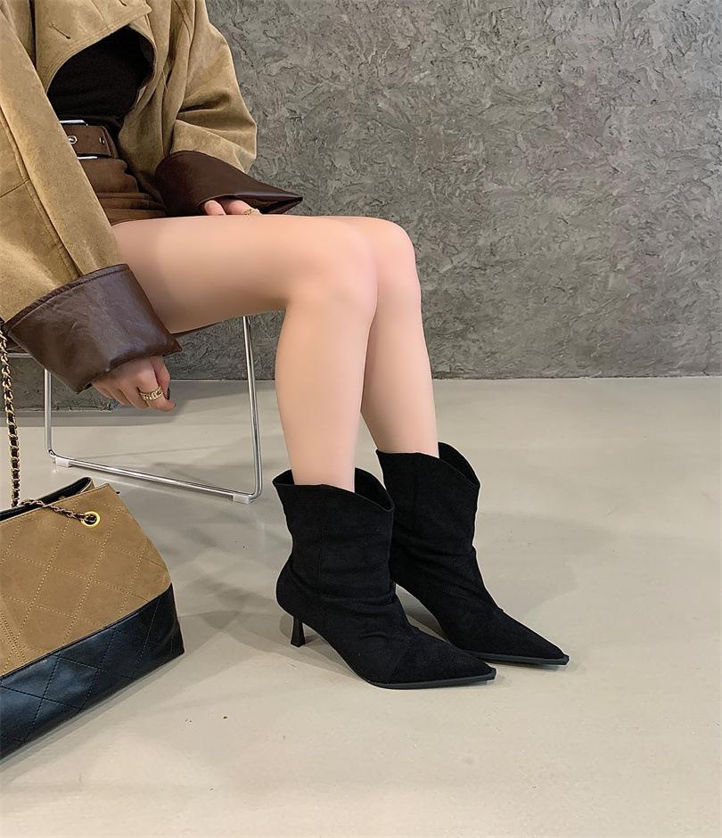 Pointed short boots women's 2025 autumn and winter new women's boots thin heel boots short boots high heels not tired feet thin boots