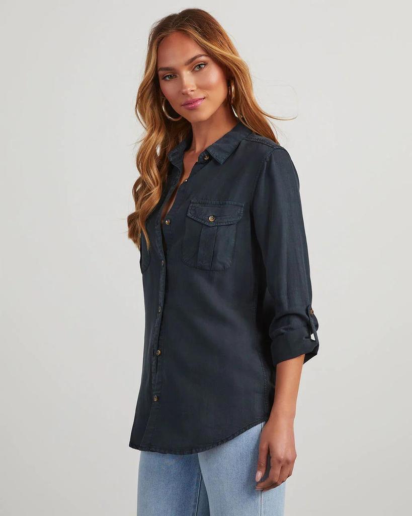 Women's Long-Sleeve Denim Shirt with Turn-Down Collar - Casual, European and American Style (Style 16810)